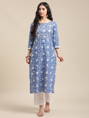 Varanga Women Printed Straight Kurta(Blue)