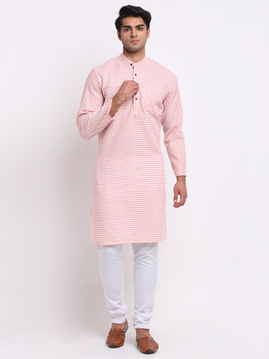 Aarsha Men Striped Straight Kurta(Pink)