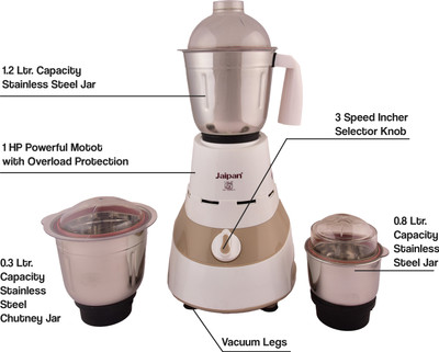 Jaipan by JAIPAN MASTER CHEF 750 WATT (NEW ARRIVAL) JP-750 WATT EXCLUSIVE SERIES 750 Mixer Grinder (3 Jars, WHITE & CREAM)