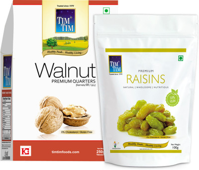 Tim Tim Combo Pack of Raisins 100g and Premium Quarter Walnuts 250g Walnuts(2 x 175 g)