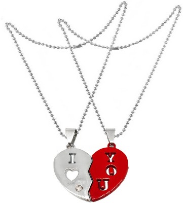 NNPRO Valentine Day Broken I Love You Couple Locket With 2 Chain His Her Lover Gift Silver, Rhodium Stainless Steel Pendant Set