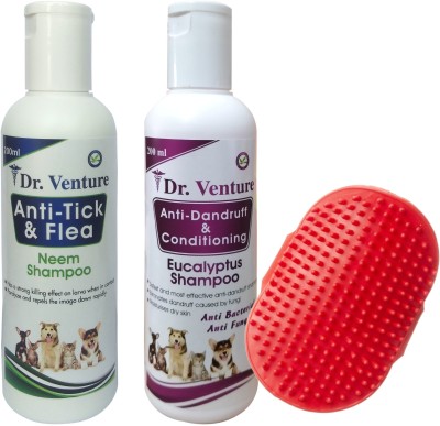 Dr Venture Anti-tick Shampoo 200 ml + Anti Dandruff & Conditioning 200 ml + Pet Brush Allergy Relief, Anti-dandruff, Anti-fungal, Anti-itching, Conditioning, Flea and Tick Natural Dog Shampoo(400 ml)