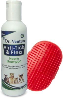 Dr Venture Anti-Tick and Flea Shampoo 200 ml + Bathing and Grooming Hand Brush Flea and Tick, Allergy Relief, Anti-itching Lemongrass Dog Shampoo(200 ml)