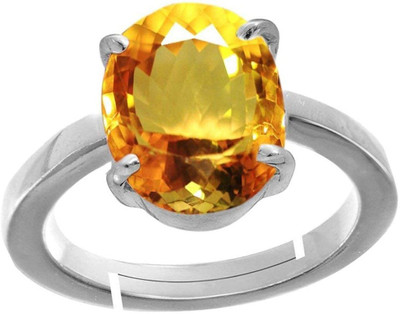 EVERYTHING GEMS Natural Yellow Citrine/Sunela 5.25 Ratti 4.45 carat Stone Ring Brass Citrine Silver Plated Ring