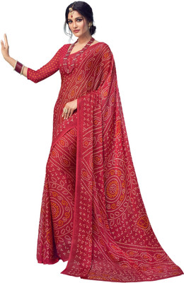 The Fashion Attire Printed Bandhani Chiffon Saree(Red)