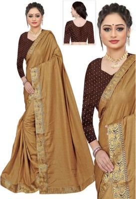 VINITA Embroidered Bollywood Cotton Silk Saree(Beige)