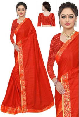 VINITA Embroidered Bollywood Cotton Silk Saree(Red)