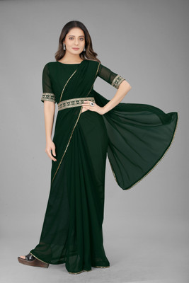 Brishiza Solid/Plain Bollywood Georgette Saree(Green)