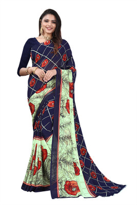 Vimalnath Synthetics Printed Bollywood Georgette Saree(Blue)