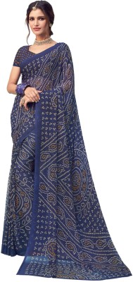 The Fashion Attire Printed Bandhani Chiffon Saree(Blue)