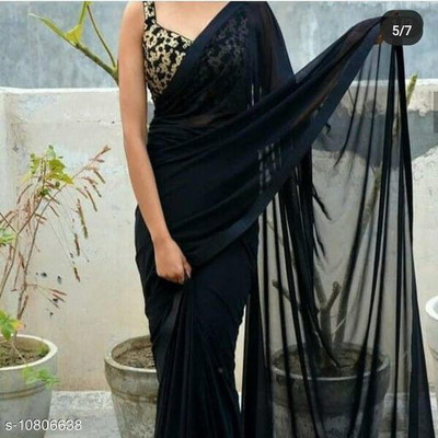 ANUSHKA IMPEX Solid/Plain Bollywood Satin Saree(Black)