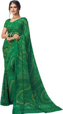 The Fashion Attire Printed Bandhani Chiffon Saree(Green)