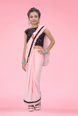 DK Fashion Fab Embellished Bollywood Lycra Blend Saree(Pink)