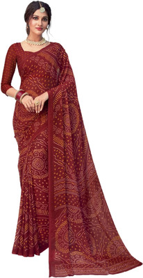 The Fashion Attire Printed Bandhani Chiffon Saree(Maroon)