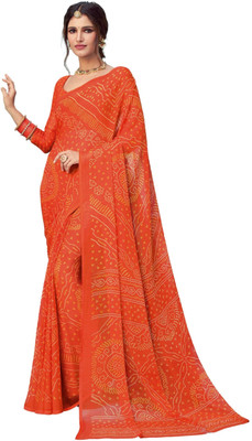 The Fashion Attire Printed Bandhani Chiffon Saree(Orange)