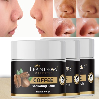 leandros Coffee Scrub For Face & Body(100GR)pack of 3|Dead Skin & Blackhead Remover  Scrub(300 ml)