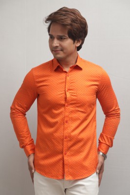 Louis Sky Men Printed Party Orange Shirt