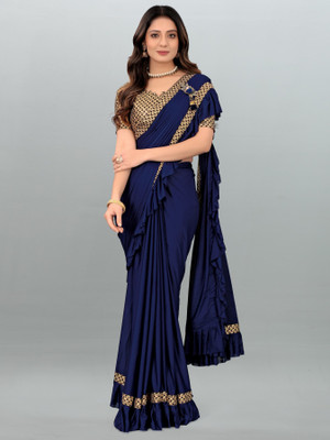 Vijatree Self Design Bollywood Lycra Blend Saree(Blue)