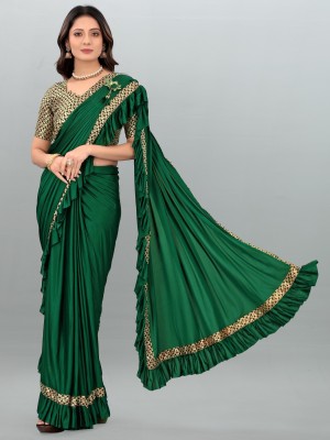 HARIOM FASHION Solid/Plain Bollywood Lycra Blend Saree(Green)