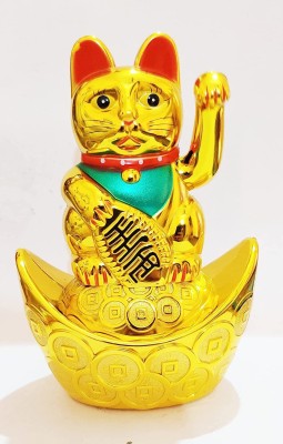 VibeX Fengshui Lucky Cat Feng Shui Vastu Welcome Cat Decorative Showpiece  -  15 cm(Plastic, Gold)