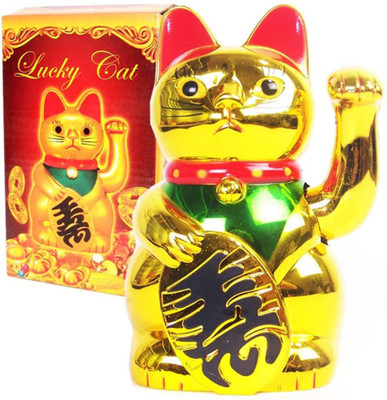 VibeX Vastu Feng Shui Welcome Cat Decorative Showpiece  -  15 cm(Plastic, Gold)