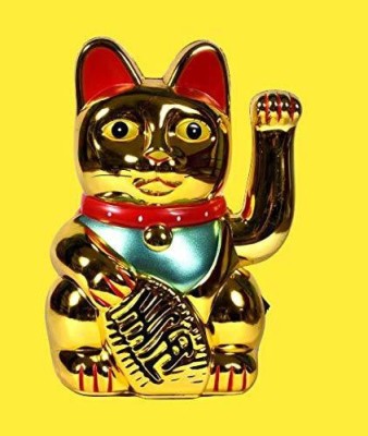 VibeX Feng Shui Plastic Waving Cat Idol Decorative Showpiece  -  15 cm(Plastic, Gold)