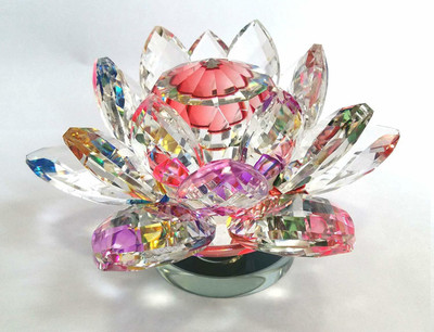 SWISS WONDER Crystal Lotus with Manual Rotating Stand Decorative Showpiece  -  5.5 cm(Glass, Crystal, Multicolor)