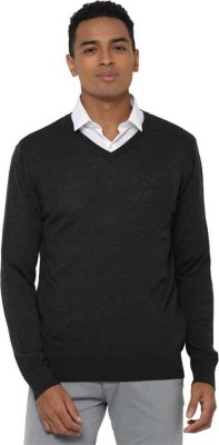 Kryptar Solid V Neck Casual Men Black Sweater