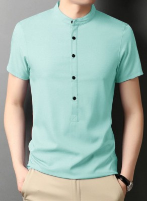 EyeBogler Solid Men Mandarin Collar Green T-Shirt