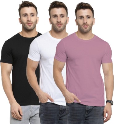 YouthPoi Solid Men Round Neck White, Black, Pink T-Shirt