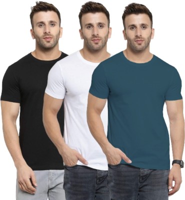 YouthPoi Solid Men Round Neck White, Green, Black T-Shirt