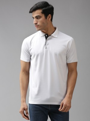 Fundoo Solid Men Polo Neck White, Black T-Shirt