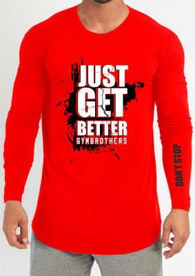 GYMBROTHERS Typography Men Round Neck Red T-Shirt
