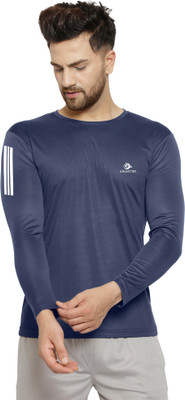 Cruister Solid Men Round Neck Navy Blue T-Shirt
