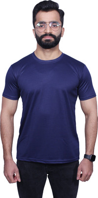 NITYANAND CREATIONS Solid Men Round Neck Dark Blue T-Shirt