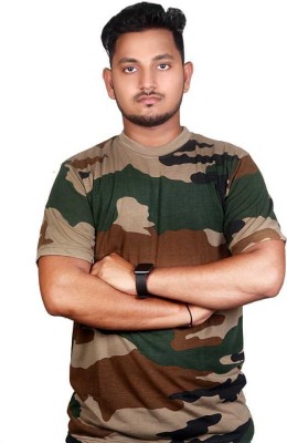 ONEBIT Military Camouflage Men Round Neck Multicolor T-Shirt