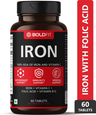 BOLDFIT Iron supplement for women & Men with Vitamin c, folic acid & Vitamin B12(60 Tablets)