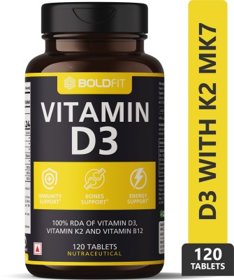 BOLDFIT Vitamin D3 Tablets With Vitamin K2 (MK7) & Vitamin B12 For Bone Support(120 Tablets)