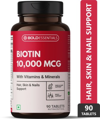 BOLDESSENTIALS Biotin 10000mcg With Keratin, Vitamins & Minerals For Hair Skin Nail Support(90 Tablets)