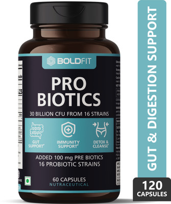 BOLDFIT Probiotics Supplement 30 Billion CFU for men and women, 16 Strains(2 x 60 Tablets)