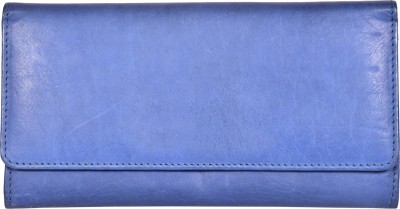 Leatherman Fashion Women Casual Blue Genuine Leather Wallet(11 Card Slots)