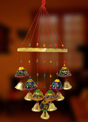 Prajapati Handicraft Handicrafted Rajasthani Bells Design Wall Hanging Decorative Showpiece Wood Windchime(28 inch, Multicolor)