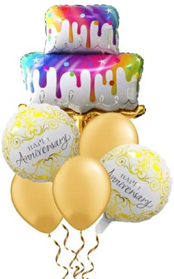 Party Decorz Printed Happy Anniversary Cake 6pcsFoil Balloon Bouquet Set Balloon(Multicolor, Pack of 6)