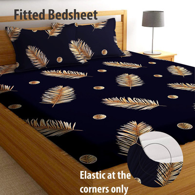 AEROHAVEN 180 TC Microfiber Double Printed Fitted (Elastic) Bedsheet(Pack of 1, Navy Blue)
