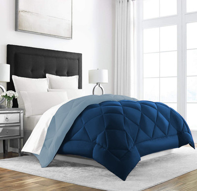 BAZKU Checkered Double Comforter for  Heavy Winter(Microfiber, Navyblue-Skyblue)