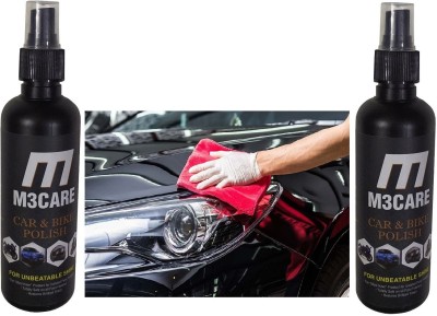 M3CARE Liquid Car Polish for Metal Parts, Chrome Accent, Dashboard, Windscreen, Headlight, Bumper, Exterior, Leather(400 ml, Pack of 2)