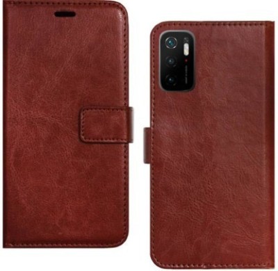 masque Flip Cover for Mi Note 10T, Mi Redmi Note 10T, Poco M3 Pro(Brown, Dual Protection, Pack of: 1)