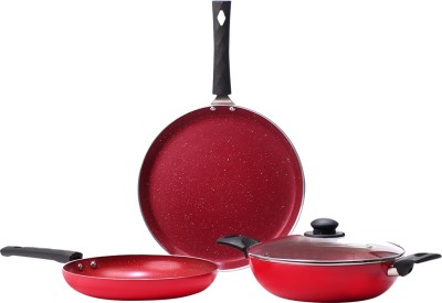 WONDERCHEF Valencia Non Stick - Red Induction Bottom Non-Stick Coated Cookware Set(Aluminium, 4 - Piece)