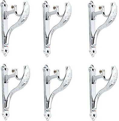 Ferio Silver Curtain Knobs, Rod Rail Bracket Metal(Pack of 6)