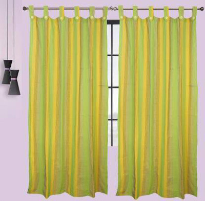 Nissi 150 cm (5 ft) Window Cotton Room Darkening Curtain (Pack Of 2)(Yellow, Striped)